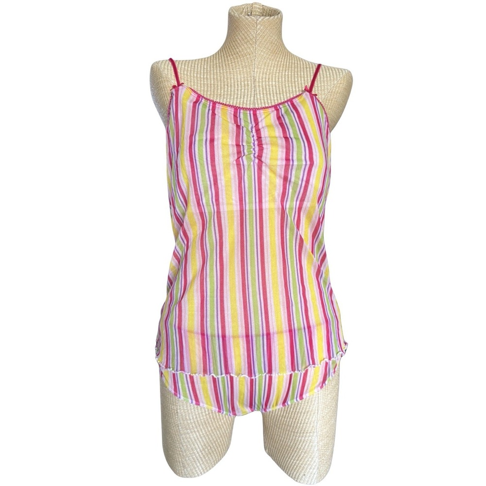 VTG Y2K Xhileration Cami Tank & Boy Short Panty Set- Pink Striped Sheer Fits XL - Picture 2 of 7